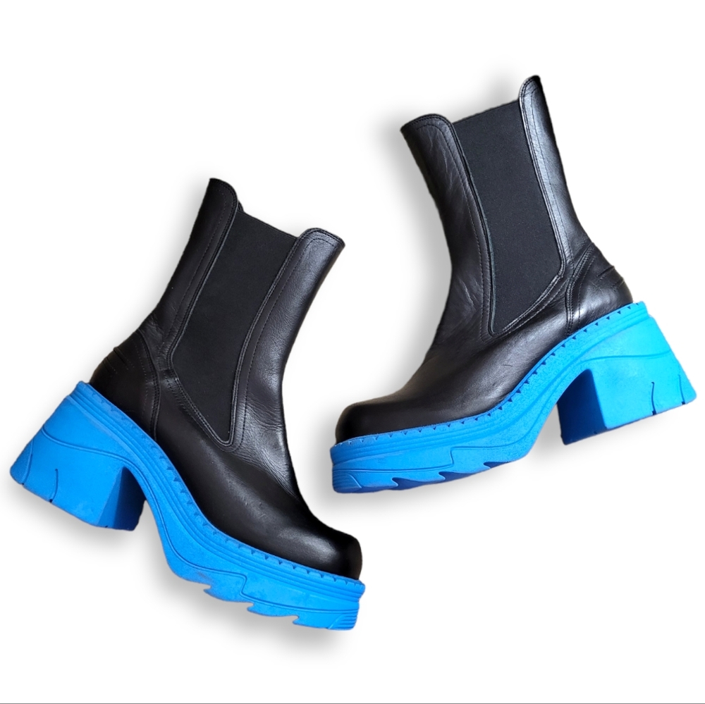 TOPSHOP Haiti Chunky Heel Platform Chelsea Boots in Black and Blue 7 - Picture 5 of 9
